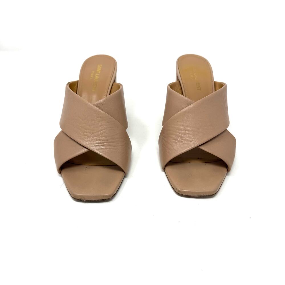 Saint Laurent Loulou Crisscross Leather Mules in Nude Beige – Size 38 | 8 - Picture 2 of 14